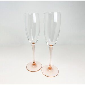 Set of 2 vintage 80s pink stem champagne flutes by Luminarc